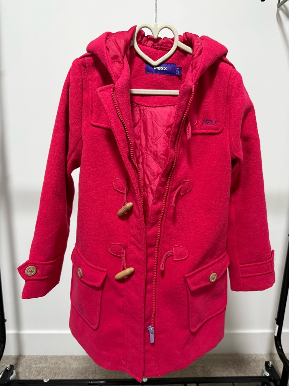 MEXX Girls Pink Hooded Duffle Coat Jacket Size 7-8